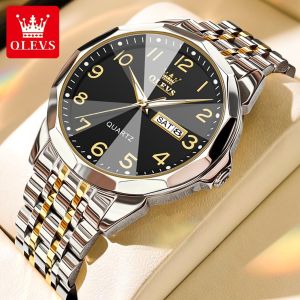 OLEVS Watch Men Original Waterproof Brand High Quality Luxury Mens Casual Watch Stainless Steel Luminous Dual Date Quartz Jam Tanggan Lelaki