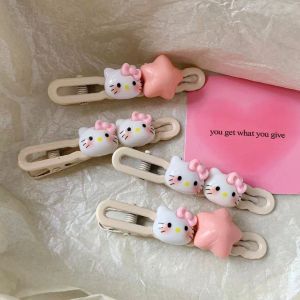 Cute KT Cat Hair Clip Pink Star Side Clip Duckbill Hair Clamp Hairband Girls Hair Accessories Sweet Girl Heart Fringe Clamp