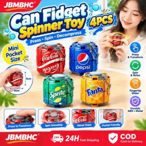 Jbmbhc 1/4pcs nhỏ sáng tạo bình đựng đồ uống Fidget Slider 4 phong cách Coca Pepsi Sprite Fanta thiết kế quay móc khóa Bóng đồ chơi giảm căng thẳng mới lạ đồ trang trí bàn quà tặng cho sinh viên
