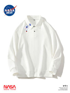 Wassup Panda Japanese Style Pure Color Hooded Polo Sweatshirt Loose Casual Collared Mens Spring Autumn Top