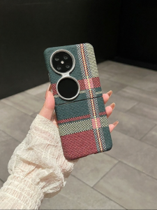 Ultra-thin Drop Protection Phone Case Vintage Fiber Patterned Grid Stripes Compatible with Huawei P50 Pocket s/Pocket 2