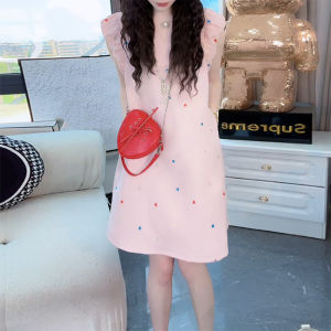 Shalldoer | French Gentle Style Pink Polka Dot Off Shoulder Loose Womens Dress Beautiful Summer New Arrival Casual Comfortable Skirt