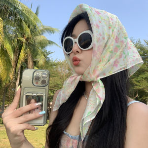 French Pastoral Style Floral Headscarf Female Spring and Summer Closed Toe Fancy Small Square Towel Seaside Retro Silk Scarf Internet Celebrity Easiest for Match