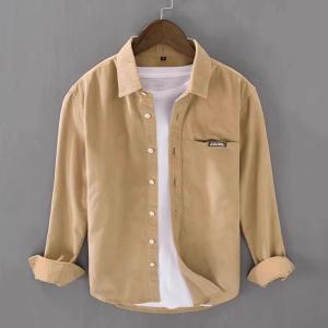 Retro Mens Corduroy Shirt Loose Casual Wear Resistant Trendy Fall Spring Outerwear Youth Fashion Single Button Closure Long Sleeve