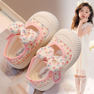 Girls Canvas Shoes Butterfly Knot Soft Bottom Anti-Slip Indoor Kindergarten Slippers Children Casual Low Cut Fabric Shoes