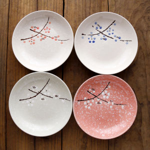 Japanese Style Ceramic Fruit Plate Deep Dish Snowflake Pattern Porcelain Dinnerware Set of 4 round Shape Adult Dinner Plate