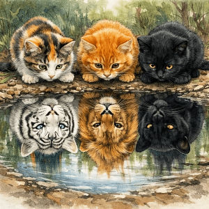 Huacan 5D DIY Diamond Painting Three Kittens Reflection Diamond Mosaic Animal New Collection 2026 Picture Of Rhinestones