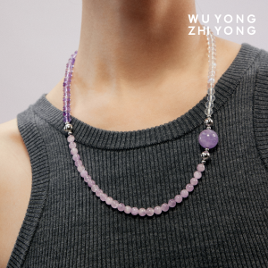 Natural Lavender Quartz Lithium Fluorite Moonstone Bracelet Necklace Gift Original Design Fashion Jewelry for Couples Friends