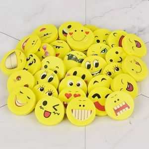 20/40/60pcs Random Expression Eraser Cute Circular Funny Expression Fun Stationery Learning Supplie Office Supplie Suitable