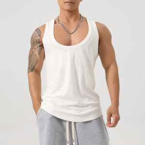 Mens Sport Vest Sleeveless T-Shirt Low Collar Basketball Running Training Elastic Fitness Clothing Breathable Quick Dry Moisture Wicking