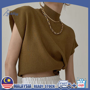【Ready Stock】Kintted T-shirt Half Turtleneck Waistcoat Vest Womens T-shirt Loose Short Short-sleeved Top turtle neck women tops