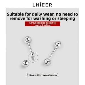 Lnieer | Non-removal While Sleeping Drop Resistant Silver 999 Earrings Screw Lock