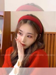 ผ้าโพกศรีษะฟองน้ำปากกว้างทรงสูง สไตล์เกาหลีผ้า ผู้หญิง ที่คาดผมสีแดงวินเทจ