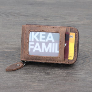 Retro Head layer Leather Card Bag Mens Multi Cards Slots Organ Zipper Pocket Bank Card Wallet