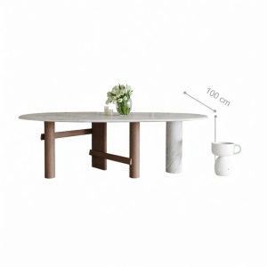 Natural Designer French Luxurious High-end Italian Vintage Zen White Oval Dining Table