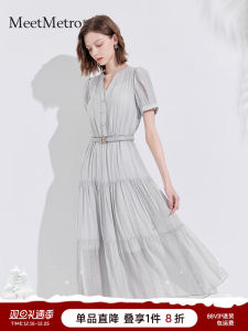 French Style MeetMetro Womens Dress Slimming A-Line Skirt Design Shirt Dress Waist-Cinching Summer Fashion Commute Dress