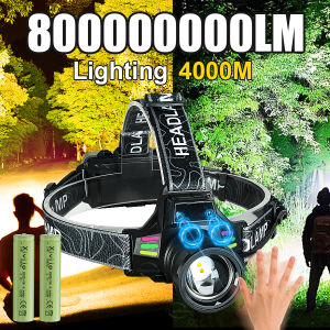 800000000LM Strong Light LED Headlight White+Yellow Light Sensor Headlamp Rechargeable Lamps Power Display Fishing Head Torch