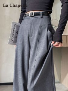 La Chapelle | Quần Tây Dáng Suông Cao Waist với Drape Màu Xám