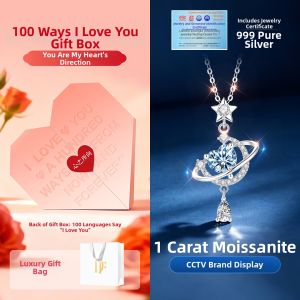 East Beauty | Star Moon Moissanite Silver Necklace 999 Pure Silver