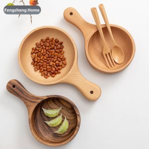Japanese Inspired Acacia Wood Ins Style Serving Utensil & Bowl