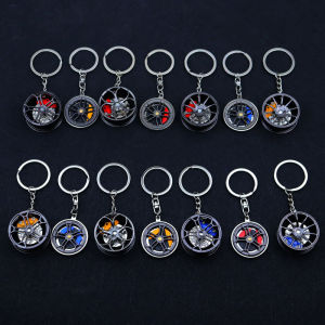 Metal Car Wheel Hub Keychain Simulated Alloy Wheel with Brake Disc Keyring Creative Auto Accessories Gift for Car Lovers
