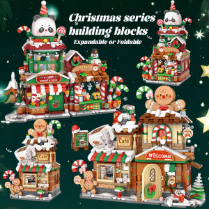 HUIQIBAO Christmas Tree Panda Snowman Shop Model Building Block DIY Gingerbread Cafe Bricks Ornament Toys Adult Santa Claus Gift