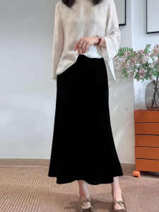 กระโปรงทรงเอผ้ากำมะหยี่หรูหราสไตล์จีนใหม่ กระโปรงทรงหางปลาสำหรับผู้หญิงในฤดูใบไม้ร่วงปี 2025 กระโปรงทรงเอเอวสูง