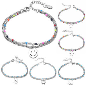 New Good Luck Colorful Bracelet 18CM Adjustable Stainless Steel Bangles Jewelry 2021 Double Layer Fashion Simple Couple Bracelet
