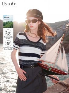 3COLOUR·S | Summer New Round Neck Hollow-out Stripe Knitted Top