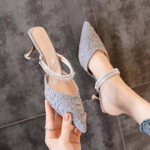 Tongueless High Heels Womens Thin Heel Shoes Spring Summer New Style French Dual Wear Pointed Toe Outdoor Fashion Sandals