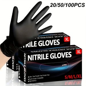 20/50/100PCS Black Nitrile Disposable Gloves 4Mil Latex Free Safety & Work Gloves for Household Hair Dye Mechanic Tattoo Gloves