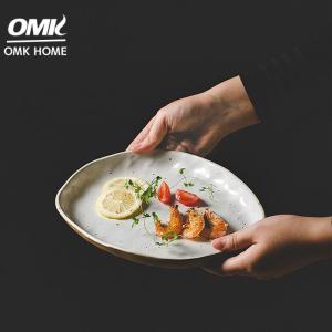 OMK Japanese Style Handmade Ceramic Tableware Set Dinner Plate Shaped Fruit Plate Salad Bowl