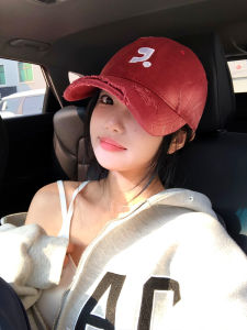 Vintage Distressed Red Embroidery Baseball Cap for Women Wide Brim Hat Face Slimming Casual Style Suitable for Spring Autumn Winter
