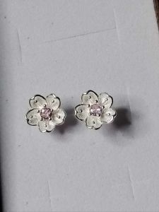 pink silver stone stud earrings