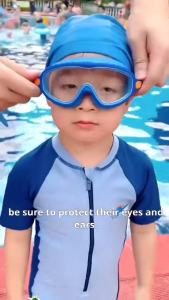 BUY 1 TAKE 1 Protective Waterproof Kids Swim Cap PU coating 3D Stretchable One Size Adjustable Waterproof Breathable Highly Elastic Wont Snag Hair Comfortable Swim Cap + Large Frame Anti-Fog High Definition Swimming Goggles
