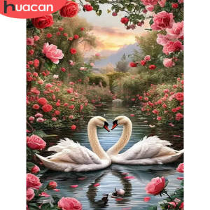 Huacan 5D Diy Diamond Painting Swan Animal Full Square Round Diamond Embroidery Diamond Mosaic Rose Flower Autumn