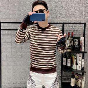 Mens Fashionable Long Sleeve T-Shirt round Neck Base Shirt Stripe Sweatshirt Autumn Winter Style Casual Comfortable Fit Shirt
