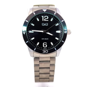 Q&Q Q85B-005PY* Silver & Black Mens Sport Watch