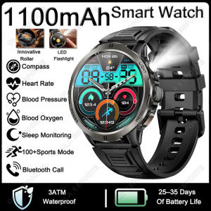 2026 New Military 1100mAh Battery Smart Watch Men Waterproof Compass LED Flashlight 1.7-inch AMOLED HD Display Smart Watch HW12