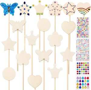 6/12Pcs DIY Wooden Princess Wands Craft Kit Unfinished Wooden Wands for Painting Fun Party Supplies for Birthday Parties Gift