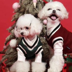 XS-4XL Dog Cat Sweater Preppy Style V-neck Striped Vest Pet Clothes Dog Cat Sweater Puppy Soft Comfortable Academy Style Clothes