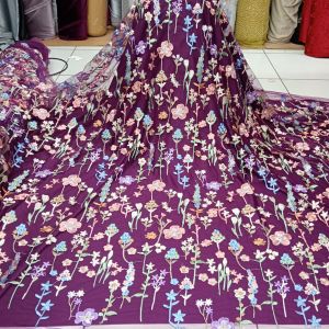 BAHAN/KAIN TILLE BUNGA BORDIR TWO TONE FULL BORDIR MULTI COLLOur