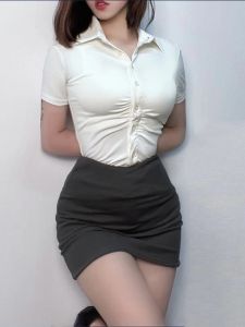 Pure Desire สีดำ ถุงน่องเลขานุการ เอว Cinching Long Sleeve Three Piece Set College หวาน สไตล์ สลิมฟิต เสื้อคอวี