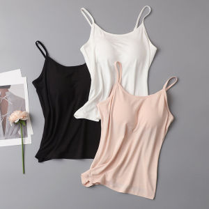 เสื้อกล้ามผ้าไหมหม่อนธรรมชาติสำหรับผู้หญิงเสื้อชั้นในแบบบางแบบไม่ต้องสวมสำหรับฤดูร้อนสายเดี่ยวผ้าไหมแท้ทั้งชิ้นเกาะอกซับในระบายอากาศได้ดีถนอมผิว