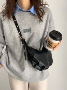 Soft Ruffled PU Leather Dumpling Crossbody Shoulder Bag