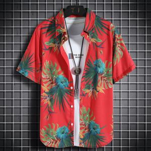 Hawaiian beach shirts Mens short-sleeved casual shirts Seaside vacation quick-drying clothes Loose floral tops