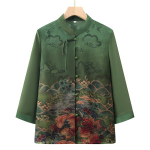 Elderly Women Half-sleeve Stand-collar Blouse