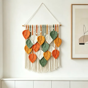 Bohemian Colorful Leaf Woven Wall Hanging Handmade Cotton Rope Wall Decor Home Wall Ornament