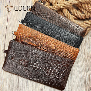 EDERN New Crocodile Embossed Mens Wallet Genuine Leather Clutch Bag Retro Business Long Wallet for Men 7-inch Phone Wallets Card Holder