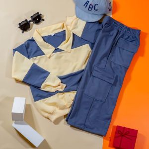 Setelan Salur Cargo Kerah Anak Perempuan Untuk Usia 1-12 Tahun//Setelan Anak Perempuan//Setelan Anak//Set Salur Kerah//Set Celana Cargo